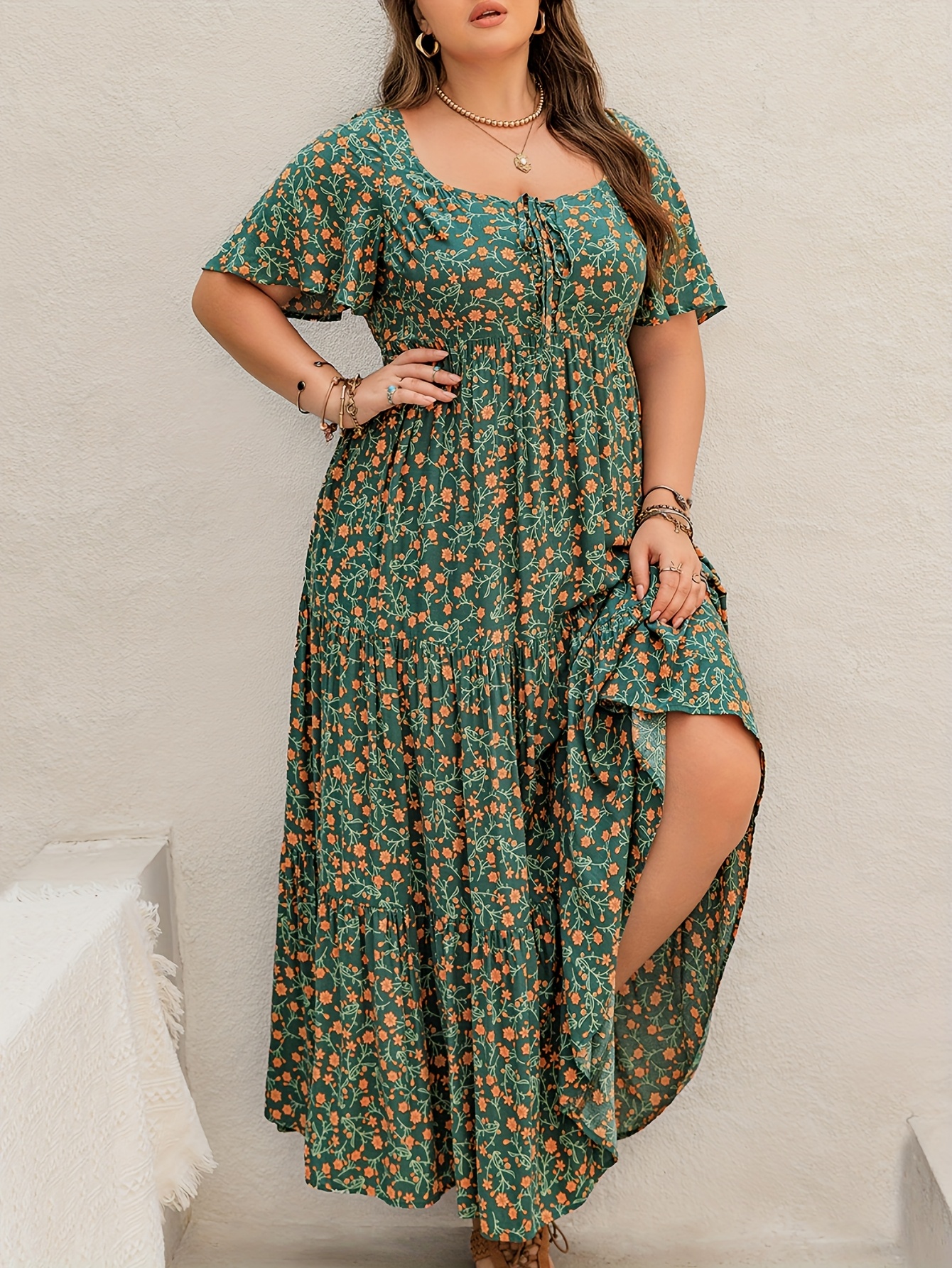 Ethnic Style Dresses - Plus Size Bohemian Long Dress for