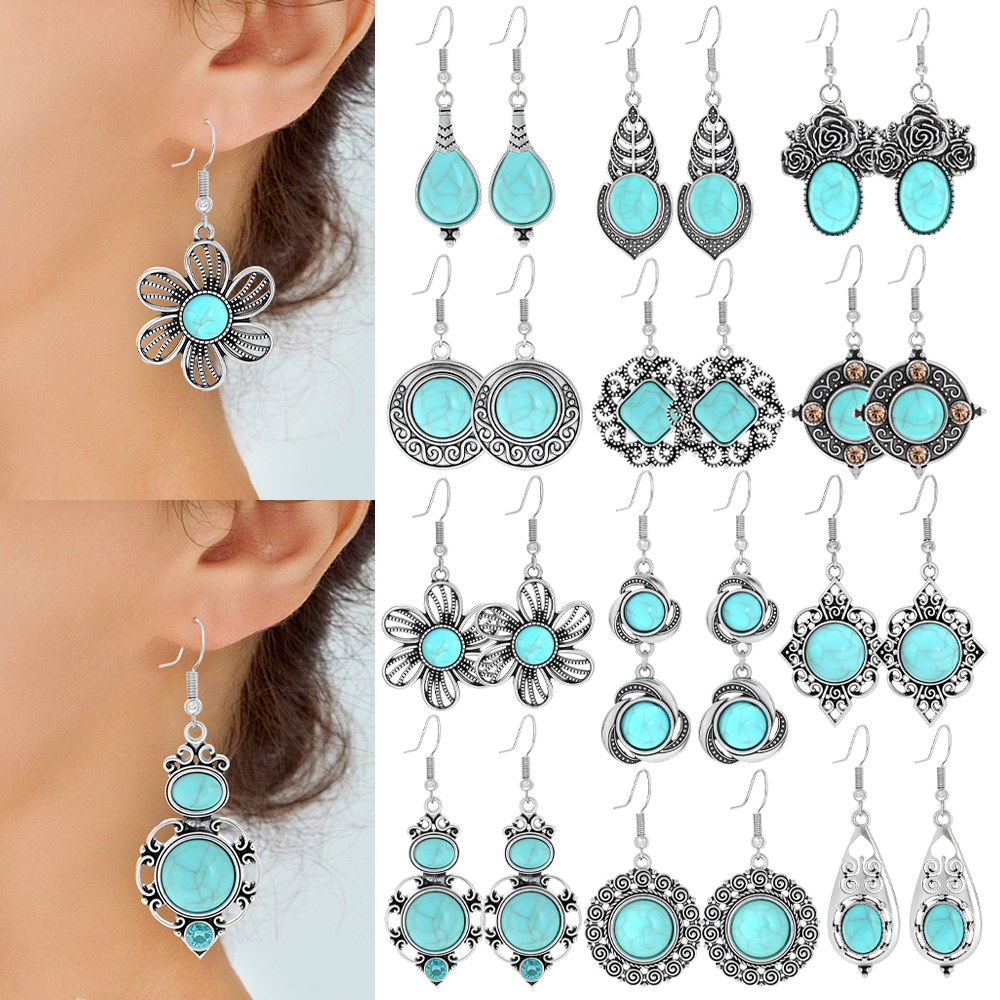 Ethnic Fashion Wear - Ethnic Style Drop Earrings with Turquoise