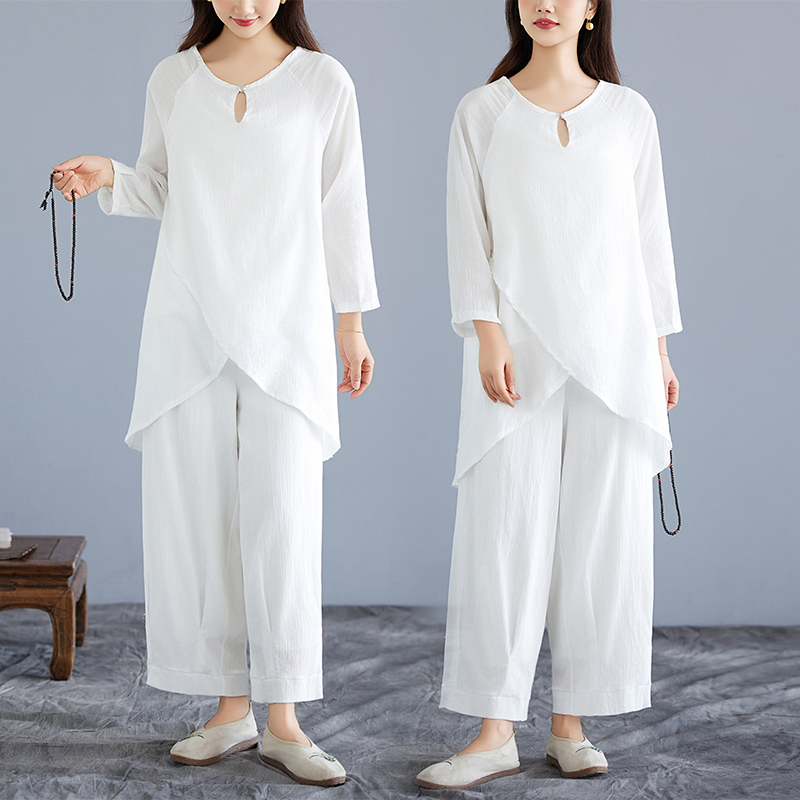 White Cotton Linen Set Zen Med – Ethnic Wear recenzja i cena