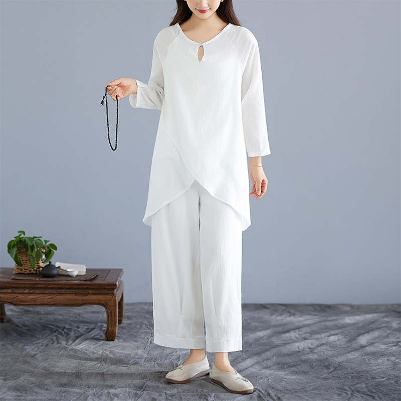 White Cotton Linen Set Zen Med – Ethnic Wear recenzja i cena