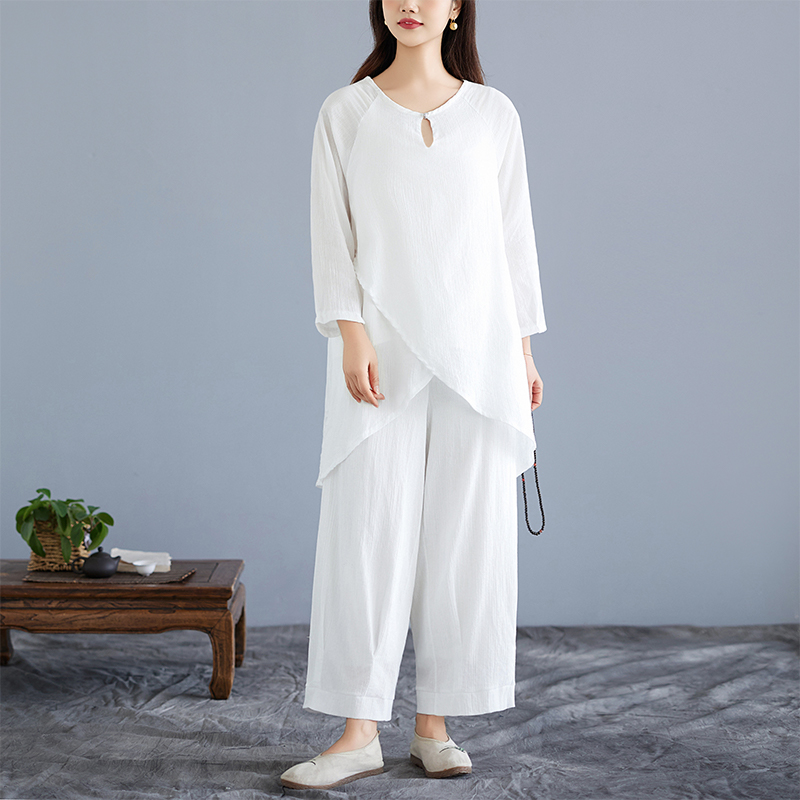 White Cotton Linen Set Zen Med – Ethnic Wear recenzja i cena